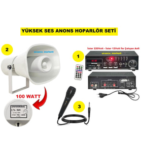 Anons Hoparlör Seti (100 Watt Hoparlör - Mikrofon - USB - SD Kart Girişli Mobil Amfi)