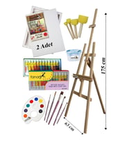 Akrilik Boya Resim Seti Fanart 12 Renk Akrilik Boya Şövalye 2 Tuval 35x50 Fırça Spatula Palet Şövale