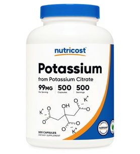 Nutricost Potassium Citrate 99mg, 500 Capsules.Abd Menşei (Renksiz)