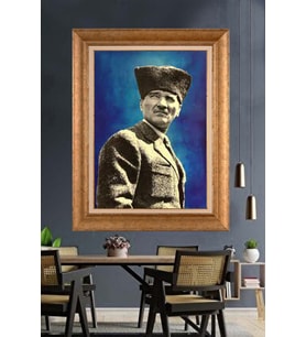 Altın Varaklı Çerçeveli Paspartulu Atatürk Tablo nh192 (Gold)