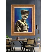 Altın Varaklı Çerçeveli Paspartulu Atatürk Tablo nh192 (Gold)