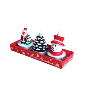 3 Adet 4cm Yılbaşı Tealight Mum Noel Baba Kozalak Kardan Adam