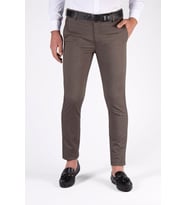 Erkek Slim Fit Armürlü Keten Pantolon 21K-2200420-3 Koyu Kahverengi