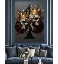 Taçlı Kafatası Gotik Sanat Dekoratif Kanvas - Mdf Ahşap Tablo