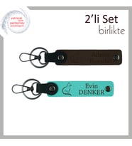 Kedili Hediyelerin En Zarifi, Patili Temalı, Kişisel 2’li Anahtarlık, Koyu Kahve-Turkuaz