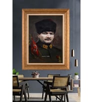 Altın Varaklı Çerçeveli Paspartulu Atatürk Tablo DC1598 (Gold)
