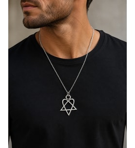 Heartagram Logolu Kolye – Unisex - Gotik Rock Aksesuar 60 cm Zincir