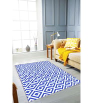 Saks Mavi Karo Desen Kaymaz Tabanlı Dekoratif Halı KR003 - 100 x 160 cm