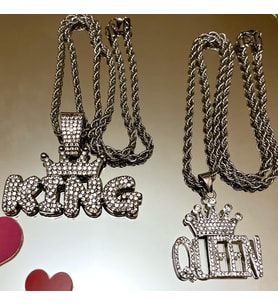 Kral ve Kraliçe Model 316L Kararmaz Çelik-Kalın Zincirli Çift Kolye Seti (Gümüş)