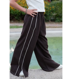 Breeze Kız Çocuk Eşofman Altı Yanları Çift Biyeli Cepli Paçası Yırtmaçlı 9-14 Yaş, Koyu Kahve