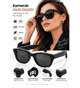 Kameralı Akıllı Gözlük Smart Glasses Güneş Gözlüğü Modern Siyah