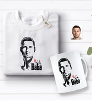 BK Gift Kişiye Özel Godfather Baba Tasarımlı Beyaz Tişört ve Kupa Seti-1 (Model 1)