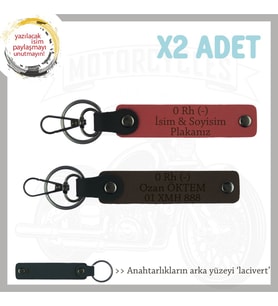 Motor Severlere Özel İsim Plaka ve 0 Rh (-) Kan Grubu Yazılı 2li Anahtarlık, Nar Çiçeği-K Kahve-Laci (Çok Renkli)