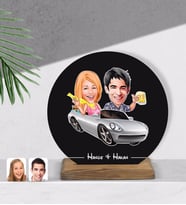 BK Gift Kişiye Özel Sevgililer Karikatürlü Yuvarlak Ahşap Biblo-53