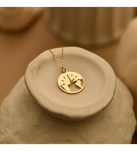 Kişiye Özel 925 Ayar Gümüş Tasarım Dünya ve Saat Kolye (Gold)