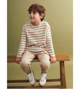 LCW Kids Gri Bisiklet Yaka Çizgili Erkek Çocuk Tişört