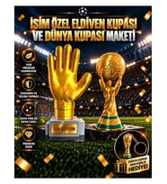 İsime Özel Altın Eldiven Kupası ve Dünya Kupası Maketi Seti Dünya Kupası Anahtarlık Hediyeli