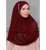Bordo Pratik Hazır Geçmeli Malezya Şal Şifon Taşlı 1850_16