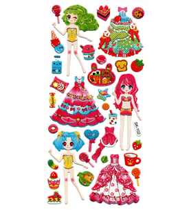 Sticker Kabartmalı Stiker Defter, Planlayıcı Etiket (sk102) 9x18 cm- Kız Giydirme