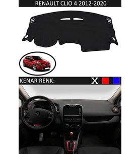 Renault Clio 4 2012-2020 Için Uygun Torpido Koruma Halısı Siyah Kenar Renk Siyah
