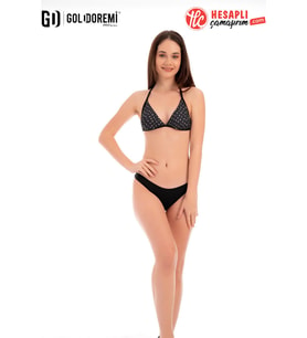 Gd Goldoremi Premium Kadın Desenli Boyundan Bağlamalı Likralı Üçgen Bikini Takım