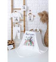 Pia Baby Premium %100 Pamuk İsim Yazılı Kız Bebek Hastane Çıkışı Battaniyeli Bebek Hediye Seti 5083-04 (Ekru)