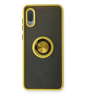 Galaxy A02 Kılıf Montreal Yüzüklü Silikon Kapak - Sarı