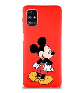Samsung Galaxy M51 Soft Premier Kapak Mickey Mouse-D Tasarımlı Silikon Kılıf - Kırmızı (Şeffaf)