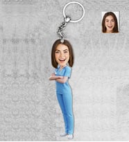Kişiye Özel Kadın Doktor Ahşap Anahtarlık-7