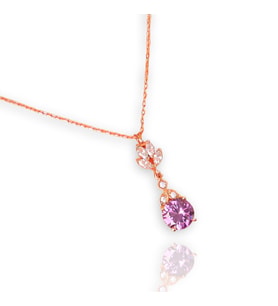 Altın Kaplama  Gümüş Ametist Taşlı Lotus Motif Kolye