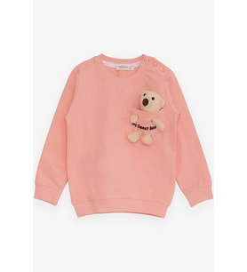 Breeze Kız Çocuk Sweatshirt Ayıcık Aksesuarlı 1.5-5 Yaş, Somon