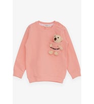 Breeze Kız Çocuk Sweatshirt Ayıcık Aksesuarlı 1.5-5 Yaş, Somon