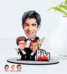 BK Gift Kişiye Özel Godfather Baba ve Oğullar Karikatürlü Ahşap Biblo Model-1 (Beyaz)