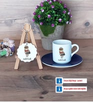 Baykuş Türk Kahvesi Fincanı Lacivert ve Ahşap Anahtarlık Hediye (Model 1)