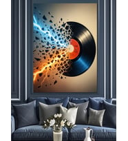 Parçalanan Müzik Plak Ve Enerji Dekoratif Kanvas - Mdf Ahşap Tablo