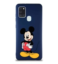 Samsung Galaxy A21S Soft Premier Kapak Mickey Mouse-E Tasarımlı Silikon Kılıf - Lacivert (Şeffaf)