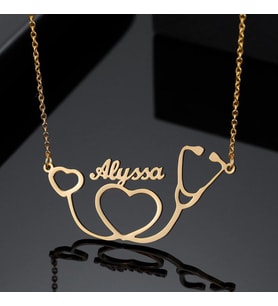 Kişiye Özel 925 Ayar Gümüş Stetoskop İsim  Kolye (Gold)