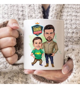Yakışıklı Baba ve Oğlu Karikatürlü Kupa Bardak