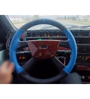 DİKİŞLİ DİREKSİYON KILIFI SİYAH DERİ MAVİ DERİ MAVİ YÜZÜK MAVİ DİKİŞLİ  FIAT TEMPRA İÇİN