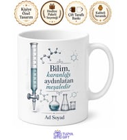 İsimli Büret Desenli Kimya Kupası Özel Baskılı Porselen Kupa Bardak Hediye
