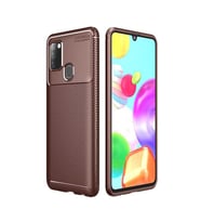 Samsung Galaxy A21S Kılıf Karbon Silikon Case (KAHVE)