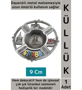 Dayanıklı Gündelik Ev İş Kullanım Dekoratif Hediyelik Çok Şık İstanbul Süslemeli Metal Küllük 9 Cm