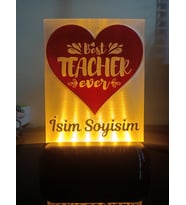 Öğretmene Özel Isimli Kalpli Dekoratif Led Lamba M1 - Kablolu Adaptörlü - Amber Işıklı - Hediyelik