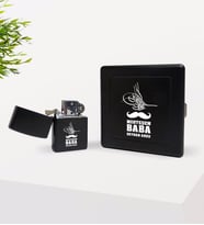 BK Gift Kişiye Özel Muhteşem Baba Tasarımlı Siyah Metal Sigara Tabakası ve Benzinli Çakmak Seti-1
