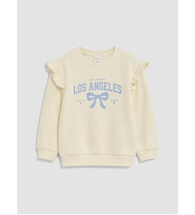 LCW baby Ekru Bisiklet Yaka Baskılı Kız Bebek Kalın Sweatshirt