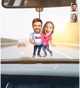 Kişiye Özel Karikatürlü Çift Ahşap Araba Dikiz Ayna Süsü