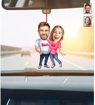 Kişiye Özel Karikatürlü Çift Ahşap Araba Dikiz Ayna Süsü