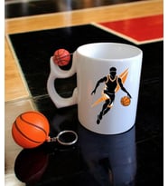 Dönen Basketbol Toplu Kupa ve Basketbol Topu Anahtarlık