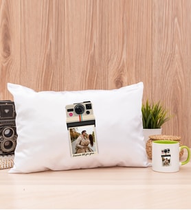Kişye Özel Polaroid Tasarım Fotoğraflı Dikdörtgen Yastık ve Yeşil Kupa