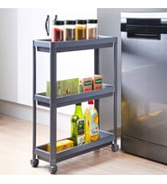Slim 3 Katlı Tekerlekli Raf Ünitesi Beyaz, Banyo Rafı, Mutfak Rafı, Servis Sehpası, Organizer (Antrasit)